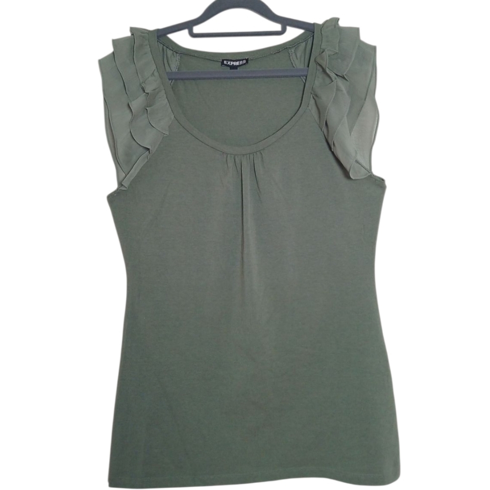 Express Olive Ruffle Sleeve Tank Top Sz L